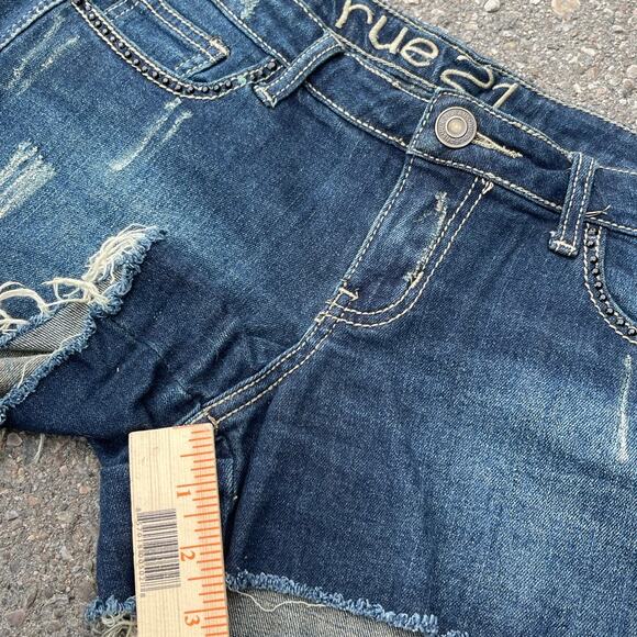 y2k grunge streetwear rodeo western cowgirl Rue21 denim shorts sz 5/6 Frey edge - Picture 4 of 12